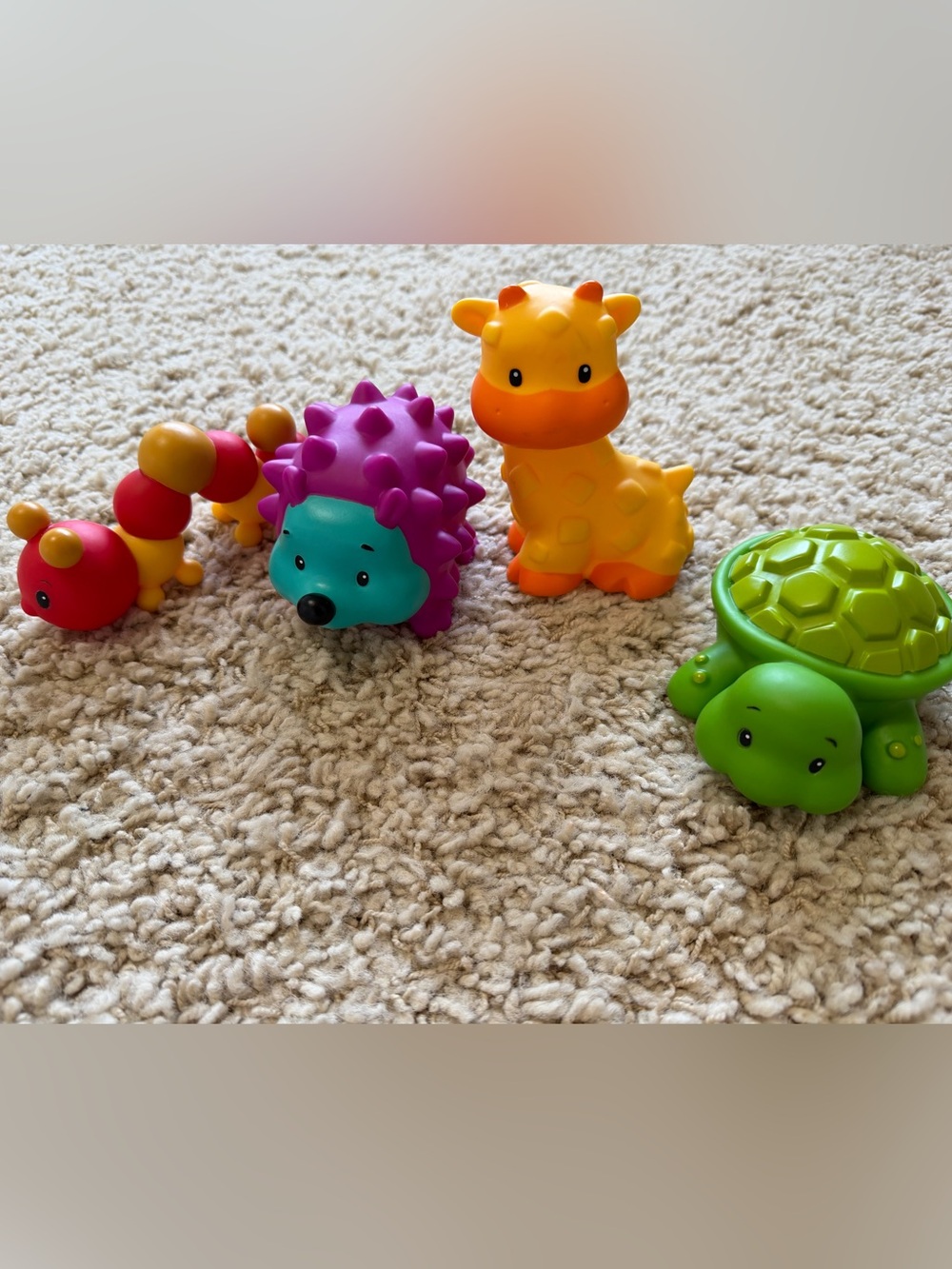 Infantino Bright Animal Plastic Toy Set - giraffe, turtle, caterpillar, hedgehog